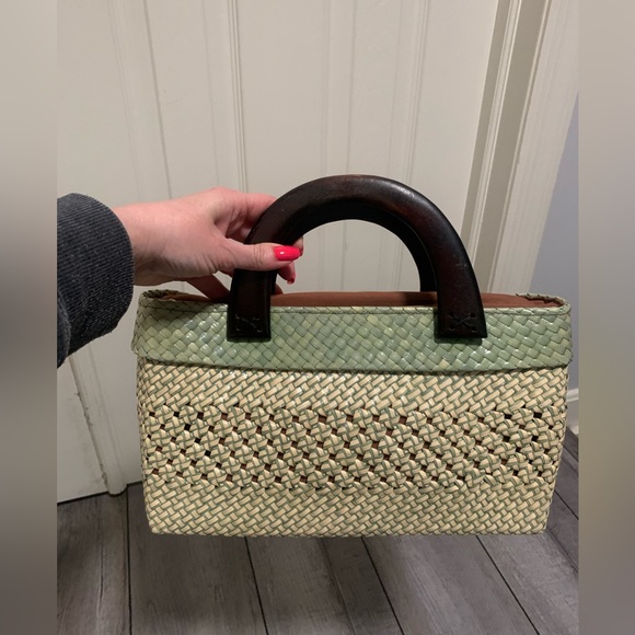 Handbags - “Straw” Purse with Wooden Handles
